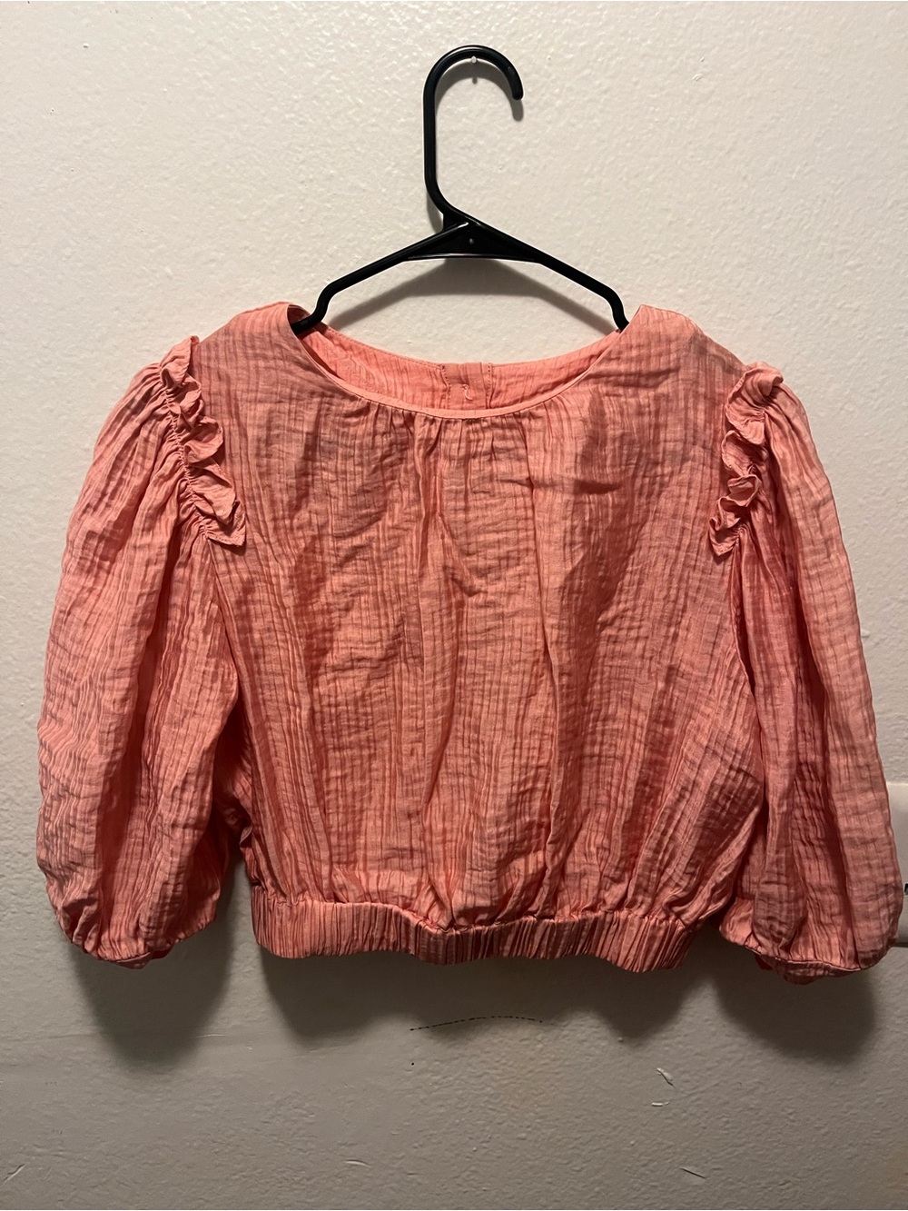 Current Air Peach Gauze Ruffle Sleeve Cropped Top Small
